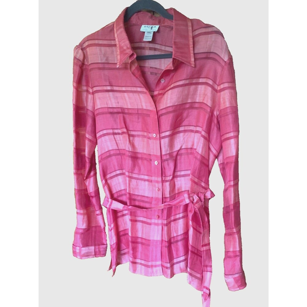 NWOT Oscar by Oscar De La Renta Ramie/Silk Long Sleeve Button Front Blouse Sz 14